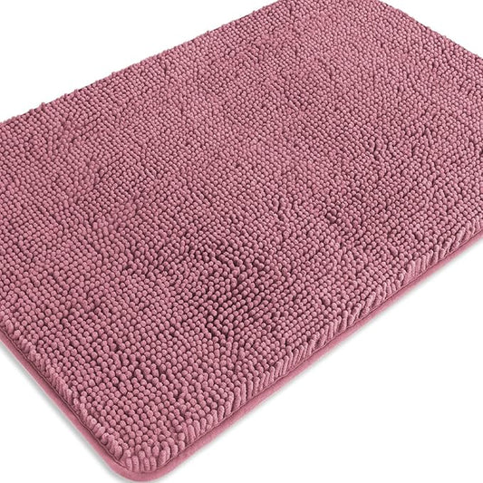 Dusty Rose Bathroom Rugs – Absorbent and Washable Bath Mat, Non-Slip, Thick Soft Chenille Bath Rugs for Bathroom Floor, Shower, Sink - 24" x 36"