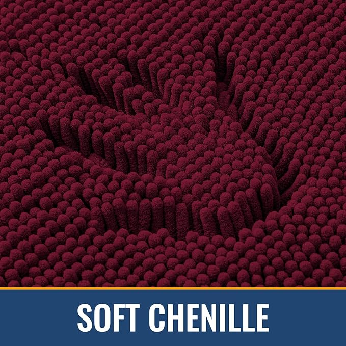 Arotive Bathroom Rugs 59x24, Extra Soft Absorbent Shaggy Chenille Bath Rugs, Machine Washable Rubber Backing Non-Slip Bath Mats for Bathroom Floor Tub and Shower, Home Decor Accessories, Burgundy