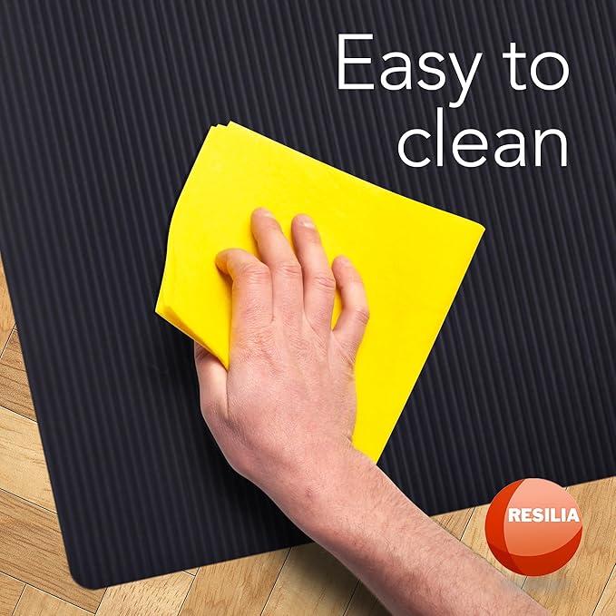 RESILIA Black Plastic Floor Runner - Embossed Wide Rib Waterproof Vinyl, Heavy Duty Protector Mat for Indoor Hardwood, Hard Floors, Garage, Entryway, Kitchen, & Outdoor Use, 27” x 12’, Made in the USA