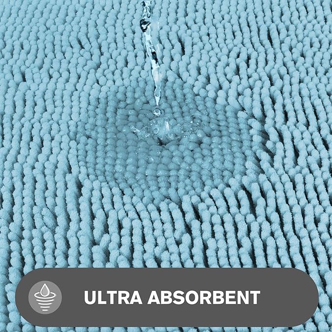 Bathroom Rugs 30 x 50 Inch – Extra Large Bath Mat | Absorbent and Washable Thick Chenille Bath Rugs Non-Slip Runner Rug for Bathroom, Shower, Tub(Light Blue)
