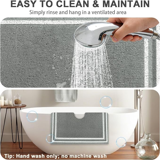 Square Shower Mat Non Slip: 24x24 Inch Extra Large Shower Mats for Inside Shower, Anti Slip Shower Floor Mat, Loofah Shower Stall Mats for Elderly, Non Slip Shower Mat with Drain Hole in Middle