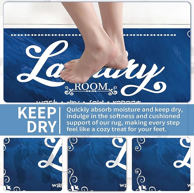 XLHOMO Laundry Room Rug Runner Non Slip, 17.7"x45" Navy Blue Laundry Mat Farmhouse Washable, Laundry Rugs for Laundry Room Floor, Mudroom, Kitchen, Washroom, Bathroom, Hallway, Entryway Carpet Decor