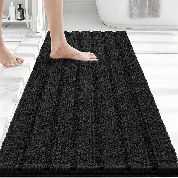 Bcoimo Large Bathroom Rug, Chenille Bath Mat with High Low Pile Design, Soft Absorbent Non Slip Bath Rug, Machine Washable Quick Dry Mat for Shower, Tub, Sink and Vanity