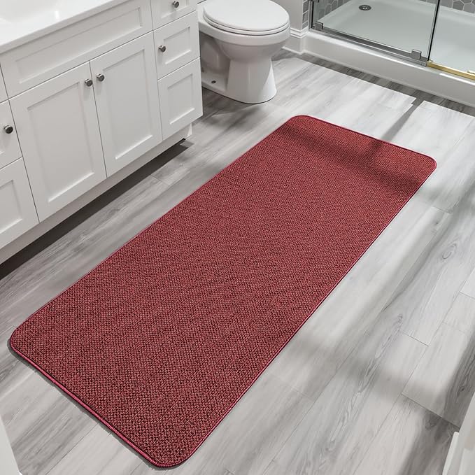 Bosap Bath Mat,Ultra Thin Bathroom Runner Rugs,Large Bath Mats for Bathroom,Quick Dry,Non-Slip,Machine Washable,Low Pile,Bath Rug,Shower Outside,Sink,Home Decor Accessories.Red,3'x4'(36x48inch)