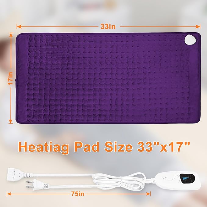 Deepsoon Heating Pad,Electric Heating Pads for Back,Neck,Moist Heating Pad for Abdomen Shoulder Knee Legs,Dry/Moist Heat&Auto Shut Off,Mother's Day Birthday for Men and Women,Dark Purple,33x17 Inch
