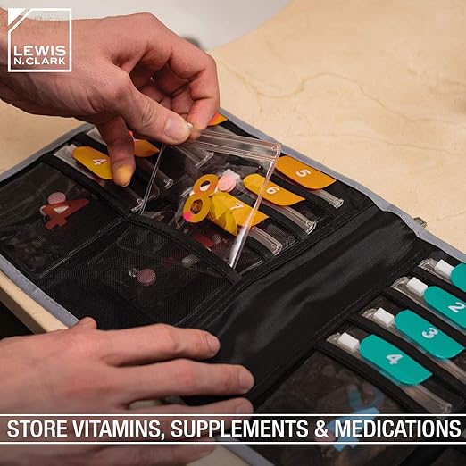 Lewis N. Clark Travel Pill Organizer, Portable Pill Case, Daily Pill Box to Hold Vitamins, Medication, Prescriptions, Or Medicine Storage for Pocket Purse