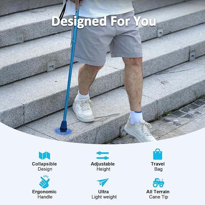 HEALTHBAZAAR All Terrain Walking Cane for Men & Women, Lightweight, Foldable, Adjustable, Shock Absorption, Collapsible Walking Stick for Seniors & Adults | HealthBazaar