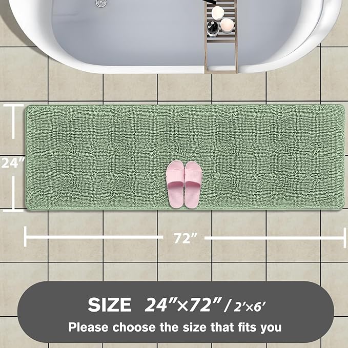 Bathroom Runner Rug 24 x 72 Non Slip – Extra Long Bath Mat | Absorbent and Washable Thick Chenille Runner Rug for Bathroom, Shower, Tub, Sink(Sea Foam)