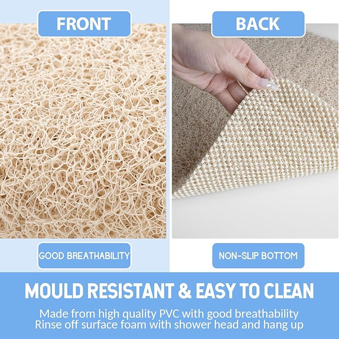 Hargiis Non-Slip Bathtub Mat, 2 Pack Anti Slip Shower Mat, Fast Drying Bathtub Mats, Foot Scrubber Mat, Anti Slip Mat for Tub, Floor, Bathroom, Kitchen, Home, Hotel (Beige 24"×16"+24"×16")