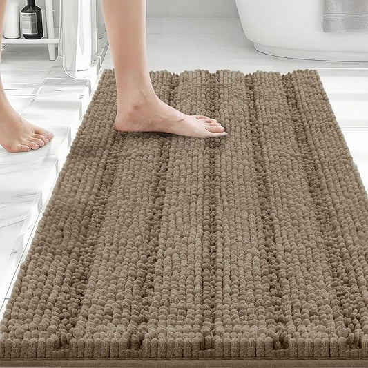 Bcoimo 30"×20" Chenille Bath Mat – Non-Slip with Backing Bath Rug Ultra-Absorbent and Machine Washable Bathroom Mat Quick-Dry Design. Ideal for Bathroom and Tub Areas