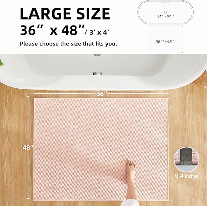 TYUU Large Bathroom Rugs Non Slip Washable Bath Rugs Super Absorbent Bathroom Rug Thin Quick Dry Low Pile Bath Mats, Pink 36"x48"