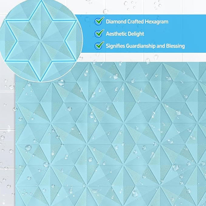 WRISIN Non Slip Bathtub Mat for Bath Tub Shower - Natural Rubber Mat with 241 Suction Cups - Soft Bathroom Safety Mat - Unique Diamond Pattern - Fatigue Relief - Machine Washable - 16 × 28 Inch