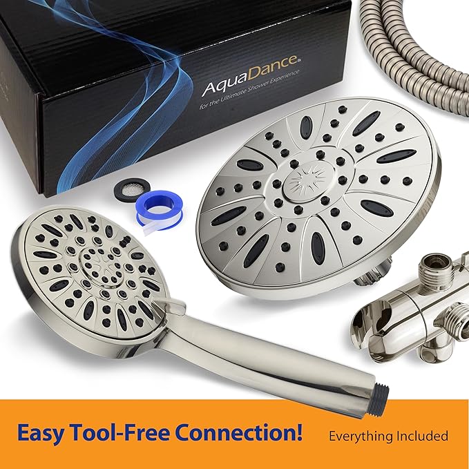 AquaDance 7" Premium High Pressure 3-Way Rainfall Combo Combines The Best of Both Worlds-Enjoy Luxurious Rain Showerhead and 6-Setting Hand Held Shower Separately or Together, Satin Nickel
