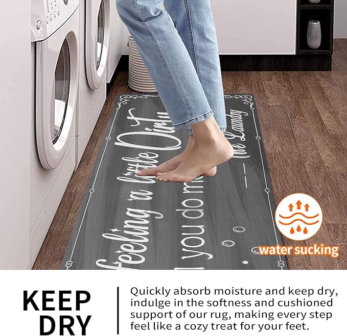 XLHOMO Laundry Room Rug Runner, 17"x60" Non Slip Nappa Leather Laundry Rugs, Grey Farmhouse Washable Floor Laundry Mats for Laundry Room, Entryway, Kitchen, Bathroom, Mudroom, Washroom, Hallway Decor