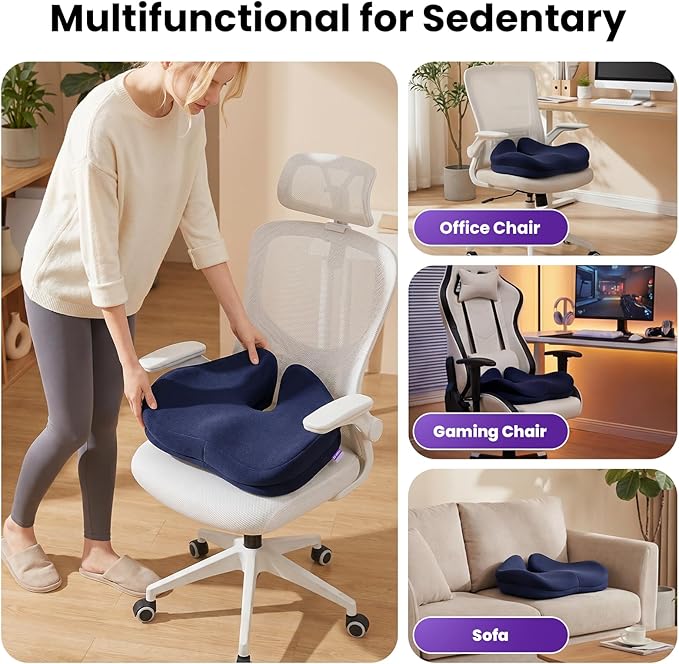 ZZ-WELL Seat Cushions for Office Chairs - Ergonomic Tailbone Pain Pressure Relief Seat Cushion - Extra Large & Thick Design Memory Foam Office Chair Cushion, 21.2" W X 16.5" L (Blue)