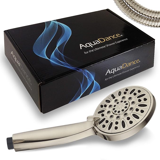 AquaDance High Pressure 6-Setting Full Brushed Nickel 4" Handheld Shower with Hose, The Ultimate Shower Experience Officially Independently Tested to Strict US Quality & Performance Standards -1.8 GPM