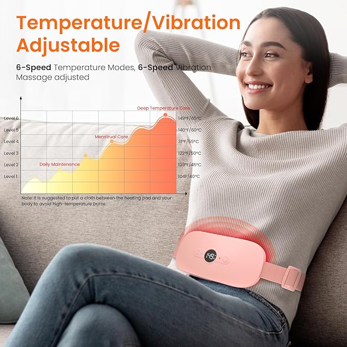NOWWISH Heating Pad for Period Cramps Pain Relief, Portable Electric Cordless Menstrual Heating Pad Rechargeable with 6 Heat Levels and 6 Massage Modes, Mothers Day Gifts for Mom Daughter Wife, Pink