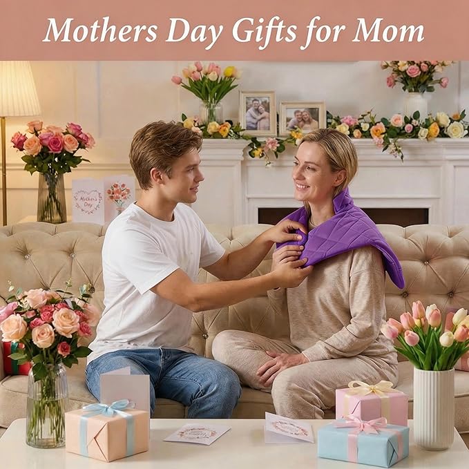 Purple Weighted Heating Pad for Neck Shoulders and Back, Mothers Day Gifts for Mom Wife Grandma, Birthday Gifts for Mom Older Women, Electric Heated Blanket with 9 Heat Options 4 Auto-Off Timer