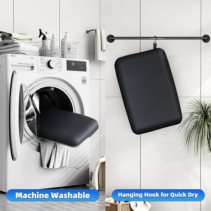 Shower Seat Cushion with Non-Slip Silicone Bottom, Bathtub Cushion for Transfer Benches,Washable 3D Mesh Bathtub Seat Cushion Mat with Hook,Quick Drying Bathtub Chair Pad for Elderly (Black)