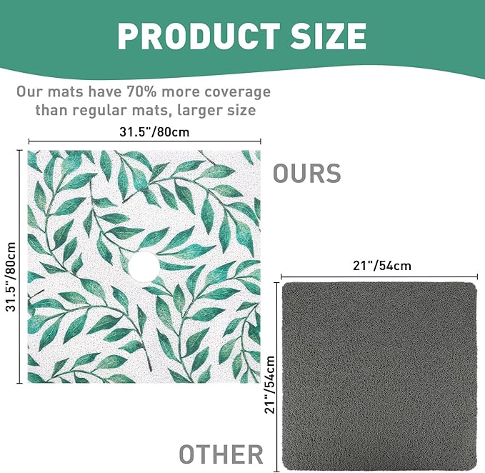 Square Shower Mat Non Slip: 32 x 32 Inch Extra Large Shower Mats with Drain Hole in Middle - PVC Loofah Anti Slip Shower Floor Matt for Inside Shower
