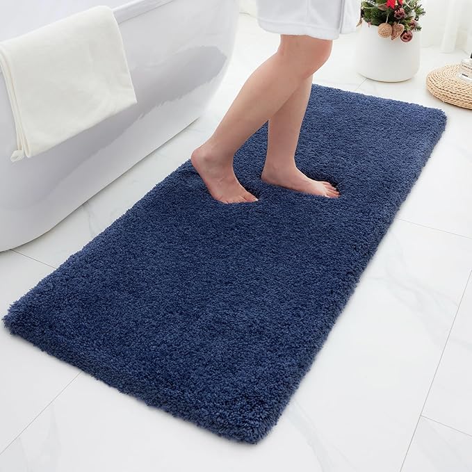 Bathroom Rugs Non Slip Washable 70x24, Ultra Thick Soft Microfiber Absorbent Bath Mats, High Density Foam Latex Non Slip Backing Bath Rugs, Fluffy Floor Carpet for Tub&Shower, Navy