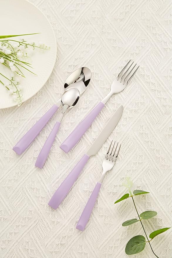 ANNOVA Silverware Set 20 Pieces Stainless Steel Cutlery Color Handle Flatware - 4 x Dinner Knife; 4 x Dinner Fork; 4 x Salad Fork; 4 x Dinner Spoon; 4 x Dessert Spoon (Lilac)