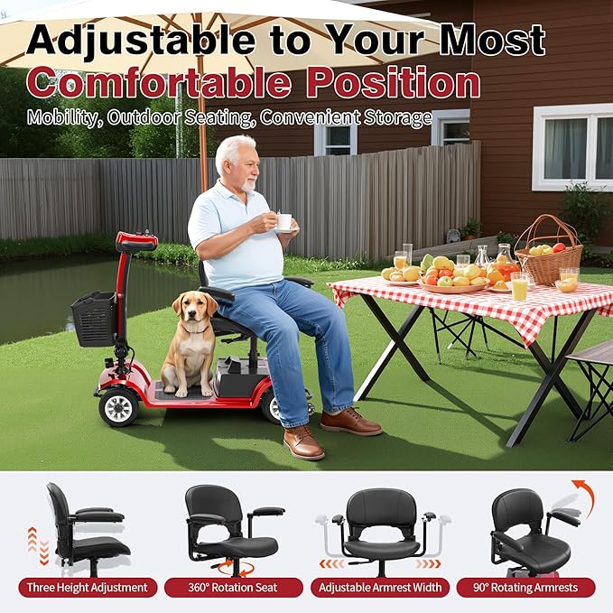 Foldable Mobility Scooter for Seniors - 418 LBS Weight Capacity, Tight Turning Radius, Easy to Use & Fold, Fits in Car Trunk, 21.7-Mile Range, 360° Seat