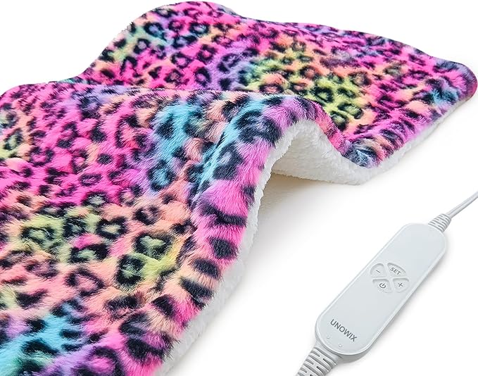 Weighted Heating Pad - Plush 2.3LB Hot Heated Pad for Back Pain Relieve - Dry & Moist Heat Option - Auto Shut Off Function-Holiday Gifts for Women Men Mom Dad (Leopard Print, 12''×24''Red BH)