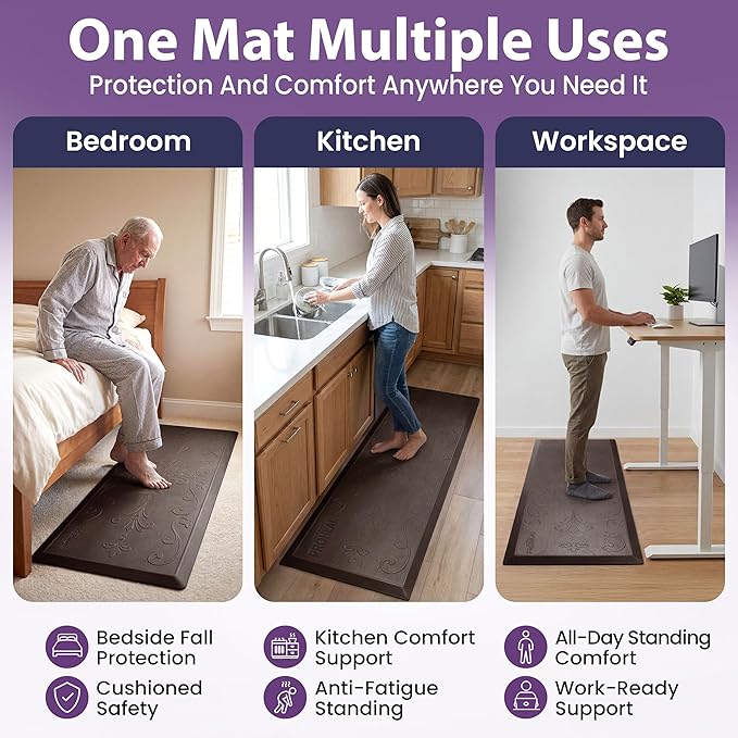 ProHeal Fall Mat for Elderly - Non-Slip Floor Mat for Seniors - Bedside Safety Fall Prevention - Elegantly Designed Brown Bedside Pads for Elderly - 70" x 24" x 0.7"