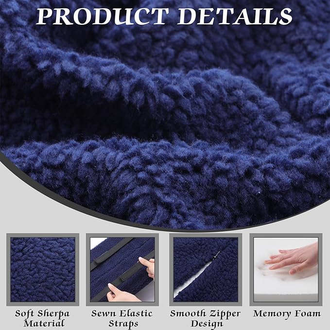 Queekay Recliner Leg Rest Cushion Large Half Moon Bolster Pillow 22.8 x 9.84 x 4 Inch Lumbar Support Pillow Bed Sleeping Semi Roll for Legs, Knees, Lower Back, Ankle and Foot Washable Cover(Navy Blue)