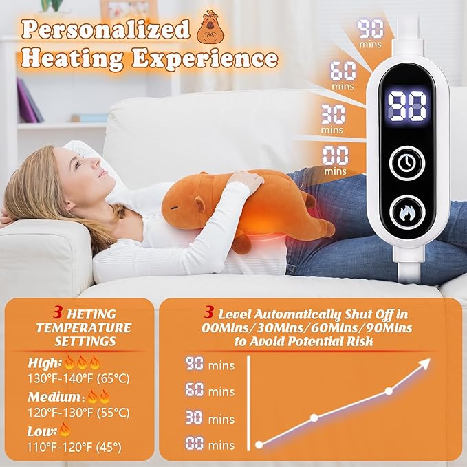 14'' Capybara Heating Pad for Period Cramps, Capybara Plush with a Hot Soft Belly USB Powered, Menstrual Heating Pad Neck Shoulder Pain Relief, Birthday Gift for Daughter Wife Period Heating Pad
