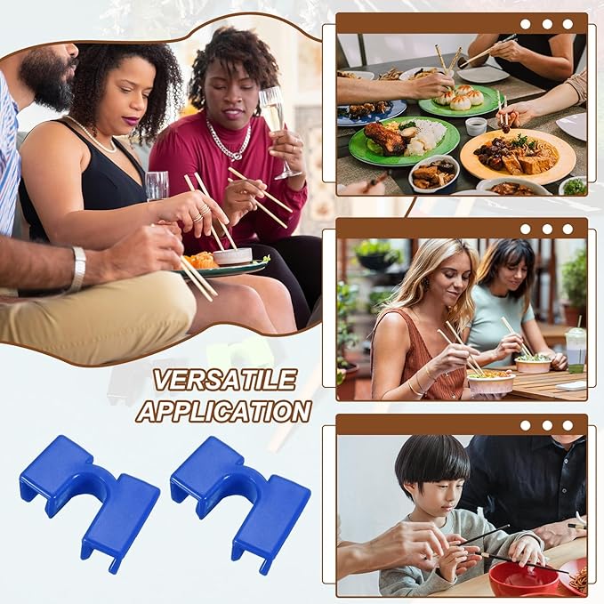uxcell 10 Pcs Chopsticks Helper, Reusable Training Chopstick Hinges Connector Practice Chop Sticks Helpers for Adult Beginners Learners, Blue