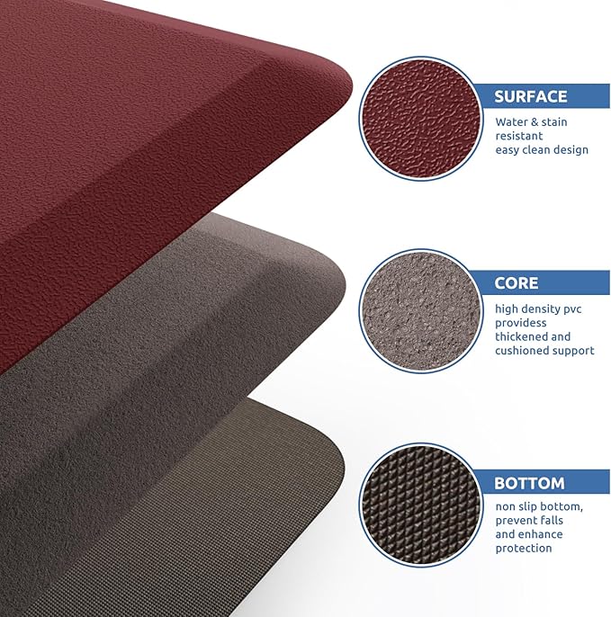 KitchenClouds Kitchen Mat Cushioned Anti Fatigue Rug 17.3"x28" Water Resistant Non Slip Kitchen Standing Desk Mat Comfort Floor Mats for Kitchen House Sink Office (Red)
