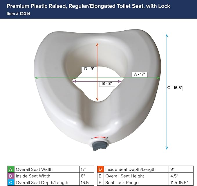 Drive Medical 12014 Premium Raised Toilet Seat with Lock, Elongated Seat, White