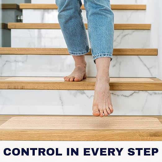 Clear Non Slip Stair Treads for Wooden Steps Indoor 30"x6" – 15-Pack Peel Stick Stair Treads – Self Adhesive Transparent Step Covers – Stair Grip Tape for Dogs, Kids – by STEPCORE