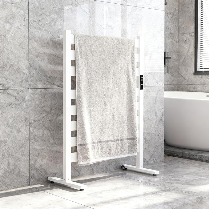 Verida Towel Warmer for Bathroom, Heated Towel Rack, Upgraded Extra-Wide Heating Area, Built-in Timer and Temperature Adjustment, Large Free-Standing Heated Towel Racks, White 8 Bar Large