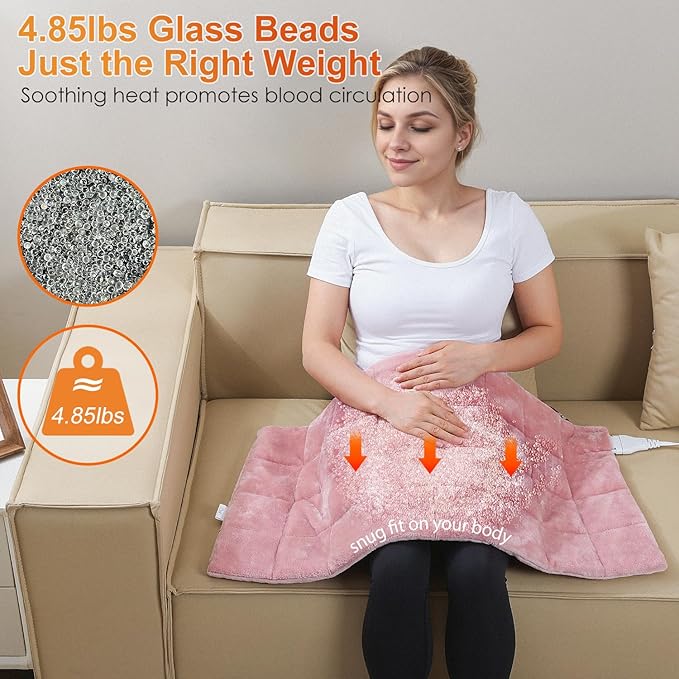 Weighted Heating Pad with 2 Massager,18"x33" X-Large Heated Pad for Back Pain Relief with 3 Heat Settings 2Hrs Auto Shut-Off for Neck Shoulder Arms Legs（4.85Lbs,Pink