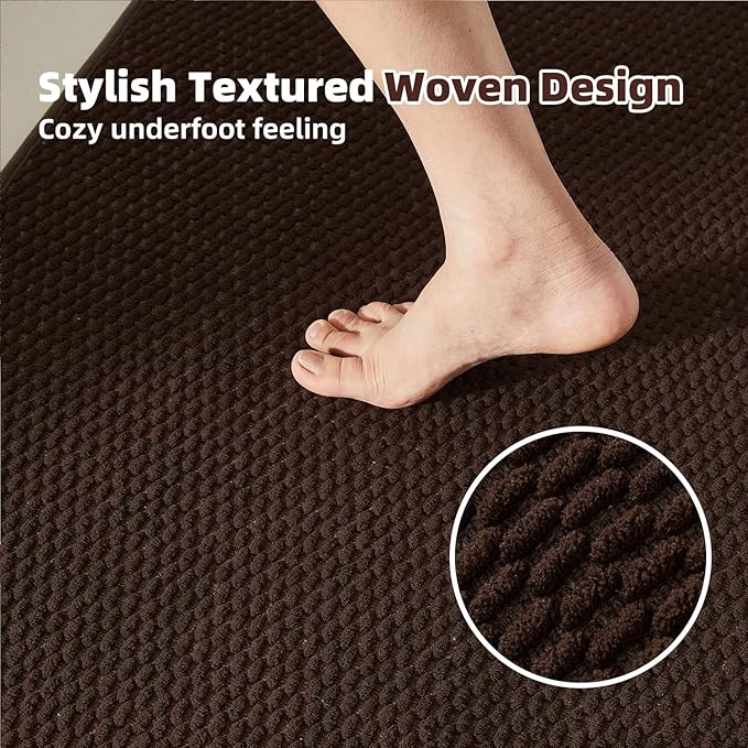 TYUU Bathroom Rugs Non Slip Washable, Super Absorbent Thin Bath Mat Quick Dry Low Pile Bathroom Rug, Brown 24"x47"