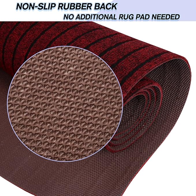 Custom Size Backed Non-Slip Area Rugs Runner, Easy Clean, Waterproof Runner Rugs for Hallway Entryway, Kitchen, Laundry, 4FT x 76FT, Red Stripe