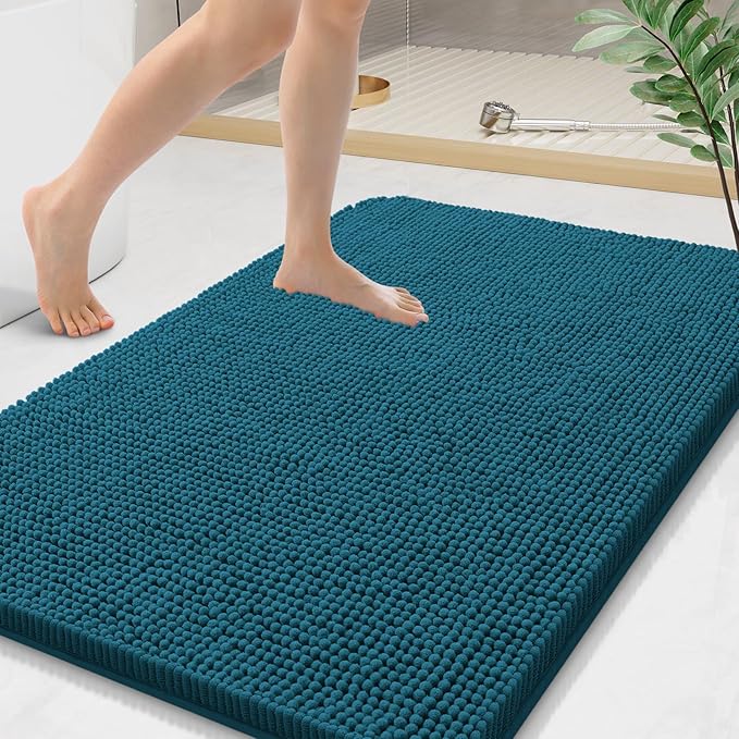 Arotive Bathroom Rugs 44x24, Extra Soft Absorbent Shaggy Chenille Bath Rugs, Machine Washable Rubber Backing Non-Slip Bath Mats for Bathroom Floor Tub and Shower, Home Decor Accessories,Peacock Blue