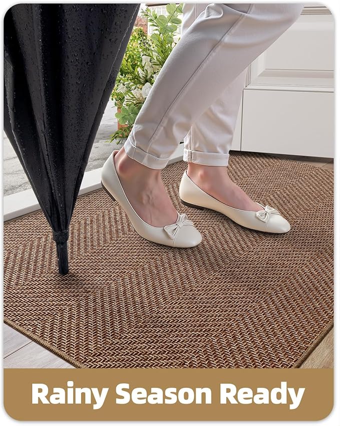 Color&Geometry Large Thin Front Door Mat Indoor Entrance Non Slip Rubber Backed, 36"x56" Indoor Door Mats for Entryway, Dirt Trapper Double Doormat, Washable Front Door Rugs, Dark Beige