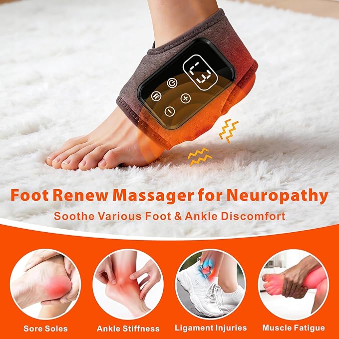 LOMONICA Foot Renew Massager for Neuropathy & Fatigue Relief – Cordless & Portable Foot and Ankle Massager with 5 Levels of Vibration & Heat for Heel, Arch, and Ankle Comfort – Ideal Gift (Gray 2pcs)