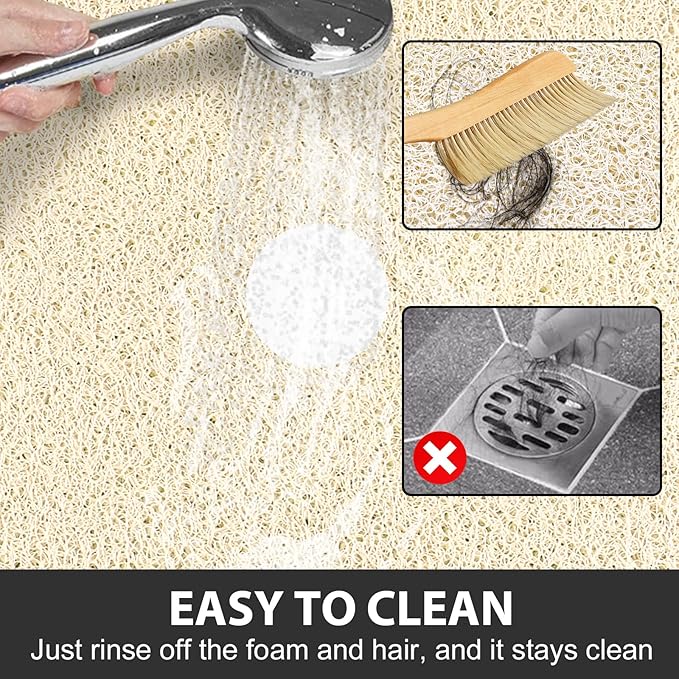 Non Slip Shower Mat: 32x32 inch Round Shower Mats for Inside Shower with Central Drain Hole, Soft Loofah Shower Floor Mat for Standing Shower Stall, RV, Tile Fiberglass Shower Pan, Quick Dry