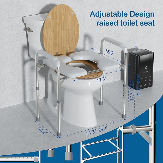 Raised Toilet Seat with Handles, Heavy Duty Toilet Seat Riser for Seniors with Height Adjustable, up to 450lbs, Toilet Chair for Elderly, Pregnant and Handicap, Fit Any Toilet, White