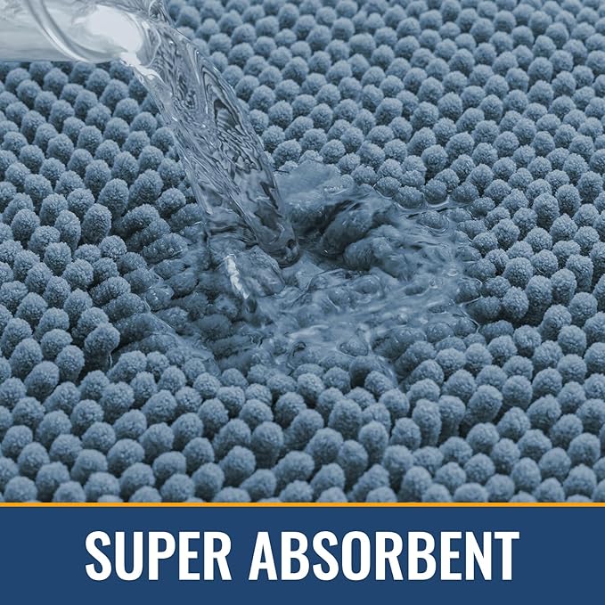 Arotive Bathroom Rugs 44x24, Extra Soft Absorbent Shaggy Chenille Bath Rugs, Machine Washable Rubber Backing Non-Slip Bath Mats for Bathroom Floor Tub and Shower, Home Decor Accessories,Grayish Blue