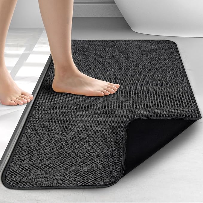 HOMTEB Bath Mat 17x27Inch, Thin Bath Mats Rugs with Rubber Backing Non-Slip, Absorbent,Quick Dry Machine Washable, Home Decor Accessories Cozy Cloth Bathroom Rugs fit Under Door/Sink/Tub-Black
