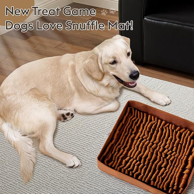 FunFurry Snuffle Mat for Dogs, Dog Puzzle Mat, Interactive Dog Toys for Enrichment,Sniff Mats with Non-Slip Backing,Suitable for Breeds and Sizes of Dogs (Brown, 17" X 15")