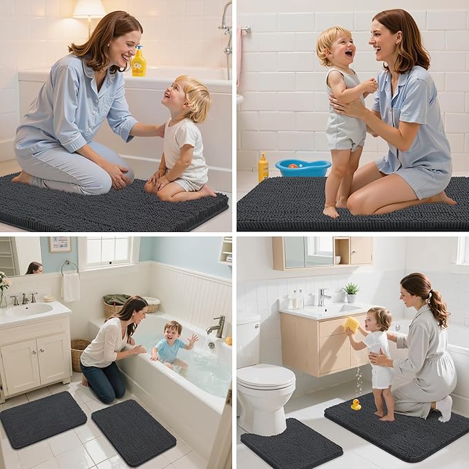 Arotive Bathroom Rugs 40x32, Extra Soft Absorbent Shaggy Chenille Bath Rugs, Machine Washable Rubber Backing Non-Slip Bath Mats for Bathroom Floor Tub and Shower, Home Decor Accessories, Dark Grey