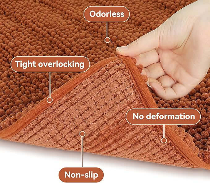 Bcoimo Large Bathroom Rug, Chenille Bath Mat with High Low Pile Design, Soft Absorbent Non Slip Bath Rug, Machine Washable Quick Dry Mat for Shower, Tub, Sink and Vanity