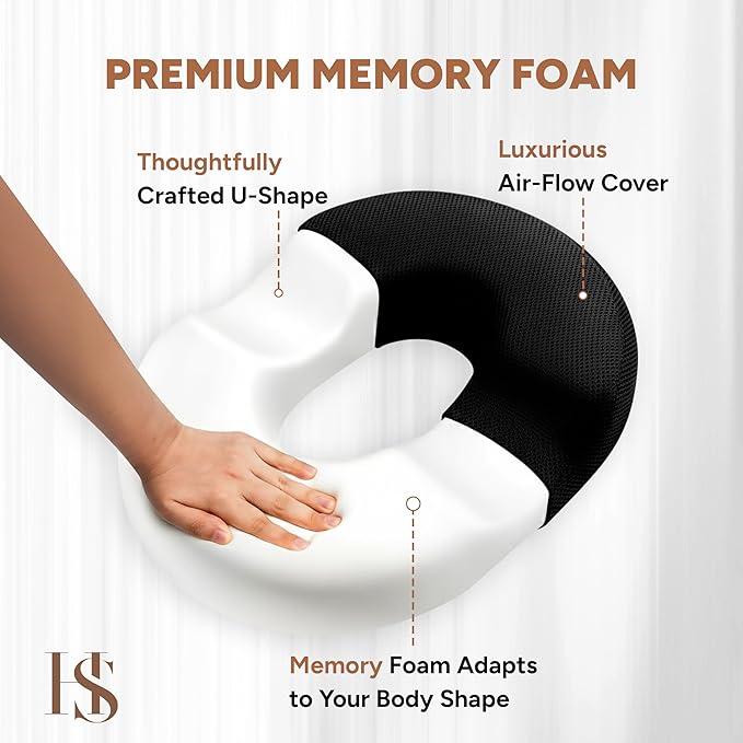 Donut Pillow Seat Cushion with Washable Cover – Tailbone Pain Relief Cushion for Postpartum – Anti-Slip Sciatica Pain Relief Pillow – Lumbar Support Pillow for Office Chair, Car & Home